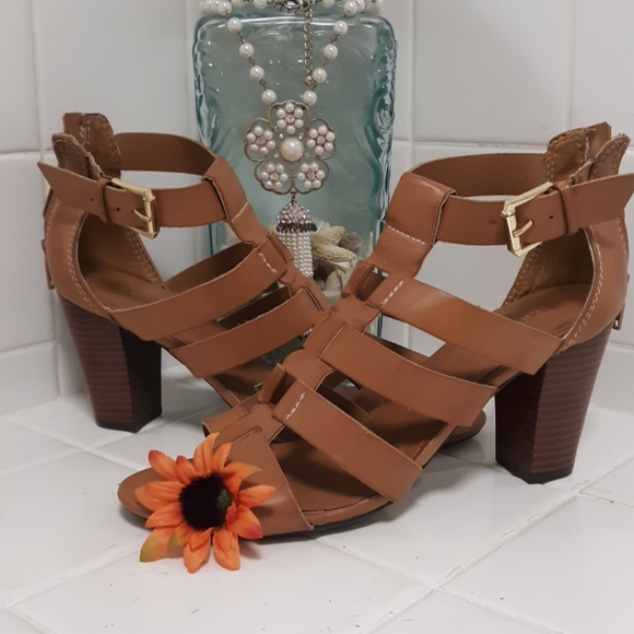 Merona Shoes - Tan chunky heels.